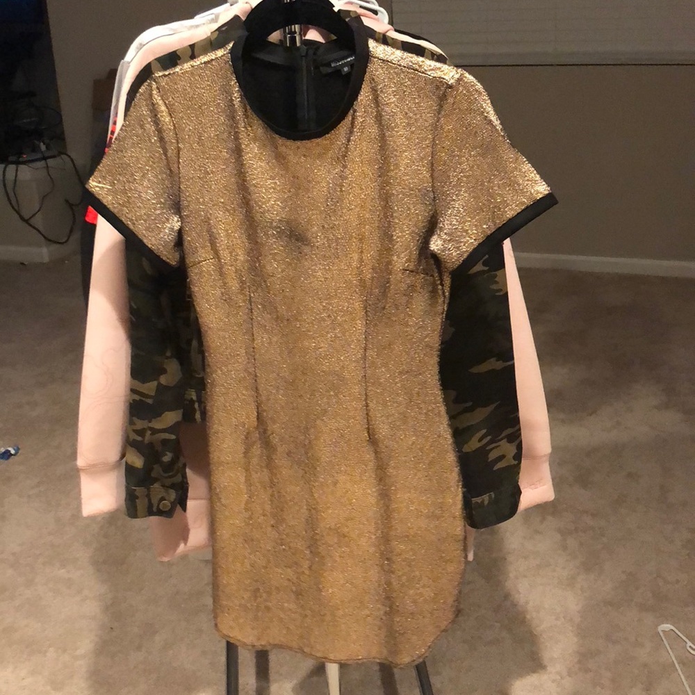 Shiny Gold dress with Black Trim